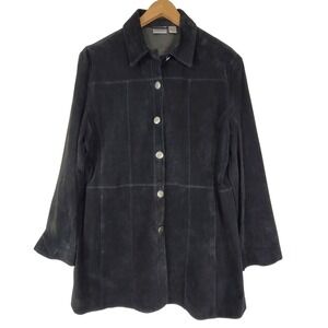 Chicos Vintage Black Suede Long Jacket Button Front Collared Size 3 / X-Large